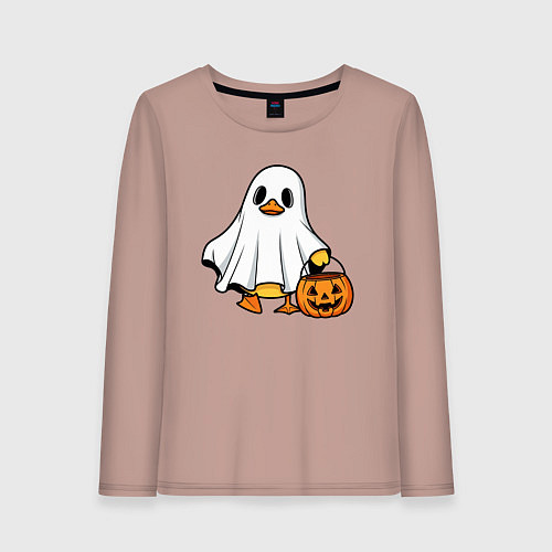 Женский лонгслив Утенок в костюме приведения - Хэллоуин / Пыльно-розовый – фото 1
