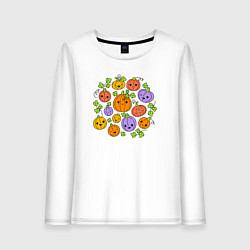 Лонгслив хлопковый женский Тыковки на хэллоуин, цвет: белый