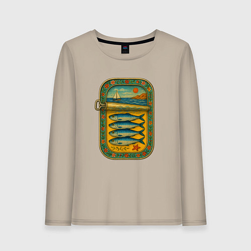 Женский лонгслив Консервы - сардины и море / Миндальный – фото 1
