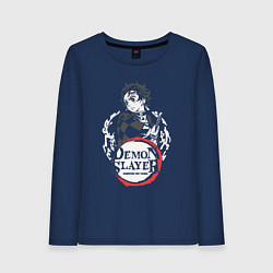 Лонгслив хлопковый женский Тандзиро кун, цвет: тёмно-синий