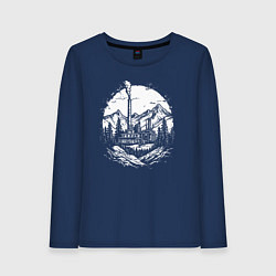 Лонгслив хлопковый женский Индустриальный рассвет в горах, цвет: тёмно-синий