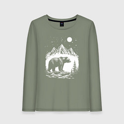 Лонгслив хлопковый женский Ночная симфония гор и медведя, цвет: авокадо