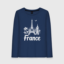 Лонгслив хлопковый женский Французская элегантность, цвет: тёмно-синий
