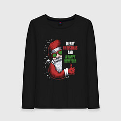 Лонгслив хлопковый женский Счастливого Рождества и Нового года, цвет: черный