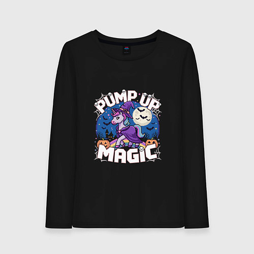 Женский лонгслив Хэллоуин Единорог пиксель / Черный – фото 1