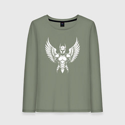 Лонгслив хлопковый женский Крылатый страж доспехи, цвет: авокадо