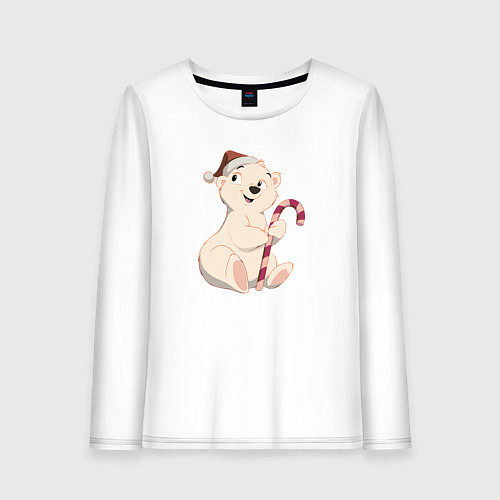 Женский лонгслив Медвежонок с конфетой / Белый – фото 1