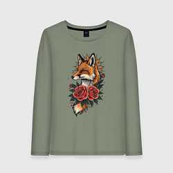 Женский лонгслив Татуировка лисы с розами