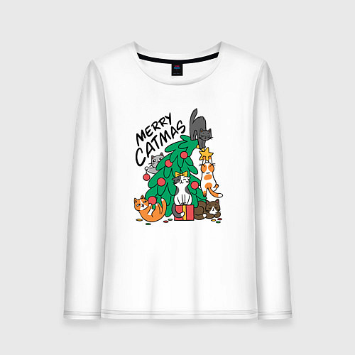 Женский лонгслив Merry catmas / Белый – фото 1