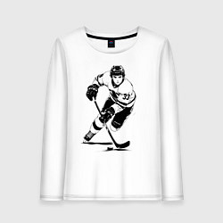 Лонгслив хлопковый женский Аниме хоккеист в атаке, цвет: белый