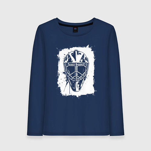 Женский лонгслив Вратарская маска в белом квадрате / Тёмно-синий – фото 1