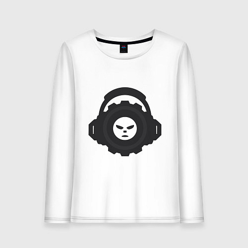 Женский лонгслив Логотип c лицом и шестернёй в наушниках / Белый – фото 1