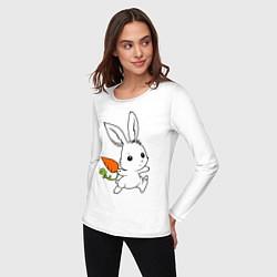 Лонгслив хлопковый женский Зайка с морковкой, цвет: белый — фото 2