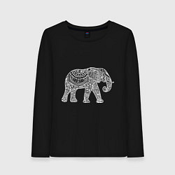 Лонгслив хлопковый женский Расписной слон, цвет: черный