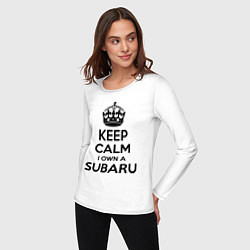 Лонгслив хлопковый женский Keep Calm & I own a Subaru, цвет: белый — фото 2