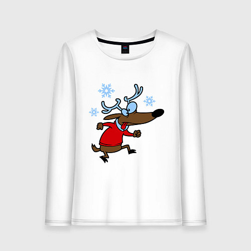 Женский лонгслив Новогодний олень / Белый – фото 1