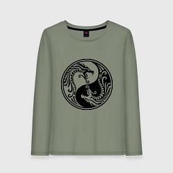 Лонгслив хлопковый женский Два дракона Инь Янь, цвет: авокадо
