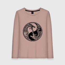 Лонгслив хлопковый женский Два дракона Инь Янь, цвет: пыльно-розовый