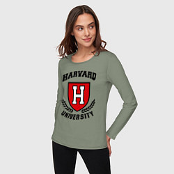 Лонгслив хлопковый женский Harvard University, цвет: авокадо — фото 2