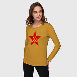 Лонгслив хлопковый женский Звезда СССР, цвет: горчичный — фото 2