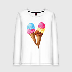 Лонгслив хлопковый женский Мороженое, цвет: белый