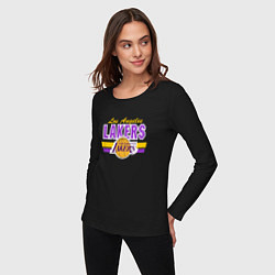 Лонгслив хлопковый женский Los Angeles Lakers, цвет: черный — фото 2