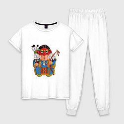 Пижама хлопковая женская Забавные Индейцы 7, цвет: белый
