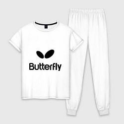 Пижама хлопковая женская Butterfly Logo, цвет: белый