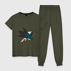 Пижама хлопковая женская San Jose Sharks, цвет: меланж-хаки
