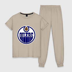 Пижама хлопковая женская Edmonton Oilers, цвет: миндальный