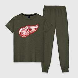 Пижама хлопковая женская Detroit Red Wings, цвет: меланж-хаки