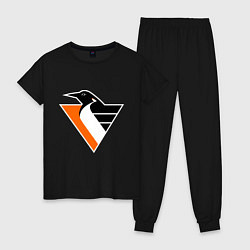 Пижама хлопковая женская Pittsburgh Penguins, цвет: черный