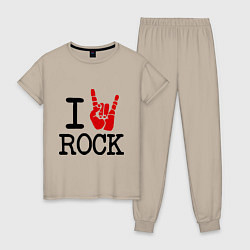 Пижама хлопковая женская I love rock, цвет: миндальный