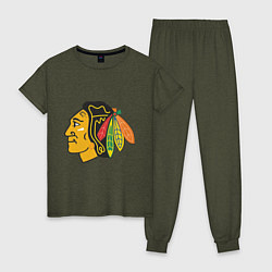 Пижама хлопковая женская Chicago Blackhawks: Kane, цвет: меланж-хаки