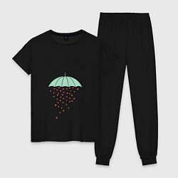 Пижама хлопковая женская Любовный дождик, цвет: черный