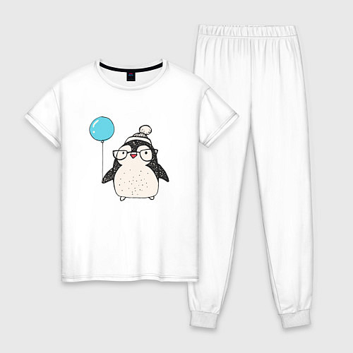 Женская пижама Пингвин-мальчик с шариком / Белый – фото 1