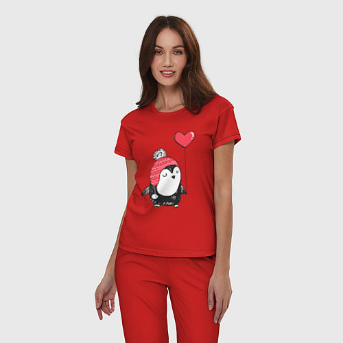 Женская пижама Пингвин-девочка с шариком / Красный – фото 3