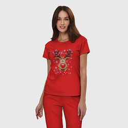 Пижама хлопковая женская Рождественский олень, цвет: красный — фото 2