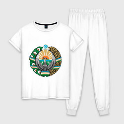 Пижама хлопковая женская Узбекистан герб, цвет: белый