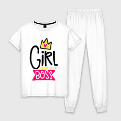 Пижама хлопковая женская Girl Boss, цвет: белый