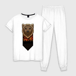 Пижама хлопковая женская Медведь: владыка леса, цвет: белый