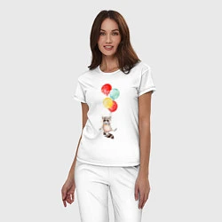 Пижама хлопковая женская Енот на шариках, цвет: белый — фото 2