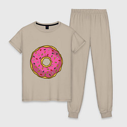 Пижама хлопковая женская Сладкий пончик, цвет: миндальный