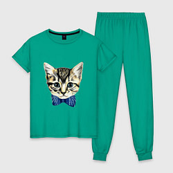 Пижама хлопковая женская Мистер котик, цвет: зеленый