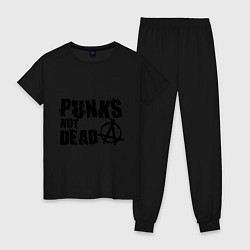 Пижама хлопковая женская Punks not dead, цвет: черный