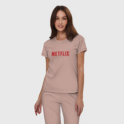 Пижама хлопковая женская Netflix, цвет: пыльно-розовый — фото 2