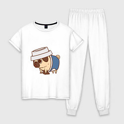 Пижама хлопковая женская Мопс-латте, цвет: белый