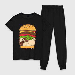 Пижама хлопковая женская Мопс-бургер, цвет: черный
