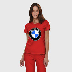 Пижама хлопковая женская Logo BMW, цвет: красный — фото 2