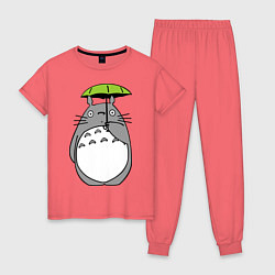 Пижама хлопковая женская Totoro с зонтом, цвет: коралловый